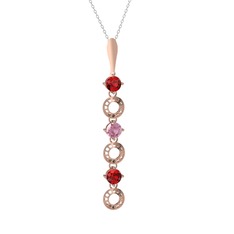 Garnet ve pembe kuvars 8 ayar rose altın kolye (40 cm gümüş rolo zincir)