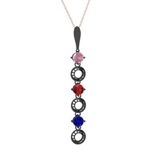 Leilani Kolye - Pembe kuvars, garnet ve lab safir 925 ayar siyah rodyum kaplama gümüş kolye (40 cm rose altın rolo zincir) #vzhm2i