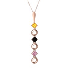 Leilani Kolye - Sitrin, siyah zirkon ve pembe kuvars 8 ayar rose altın kolye (40 cm rose altın rolo zincir) #w2h2h4
