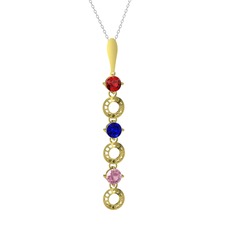 Leilani Kolye - Garnet, lab safir ve pembe kuvars 8 ayar altın kolye (40 cm beyaz altın rolo zincir) #w3gl69