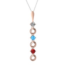 Leilani Kolye - Beyaz zirkon, akuamarin ve garnet 14 ayar rose altın kolye (40 cm gümüş rolo zincir) #wbr32d