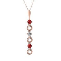 Leilani Kolye - Garnet ve beyaz zirkon 14 ayar rose altın kolye (40 cm rose altın rolo zincir) #wg36w6