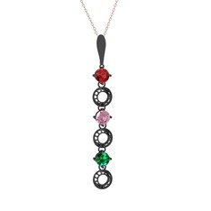 Leilani Kolye - Garnet, pembe kuvars ve yeşil kuvars 925 ayar siyah rodyum kaplama gümüş kolye (40 cm rose altın rolo zincir) #wl2j1y