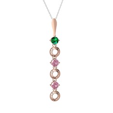 Yeşil kuvars ve pembe kuvars 14 ayar rose altın kolye (40 cm beyaz altın rolo zincir)