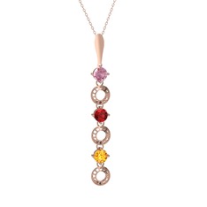Leilani Kolye - Pembe kuvars, garnet ve sitrin 925 ayar rose altın kaplama gümüş kolye (40 cm gümüş rolo zincir) #wszn6t