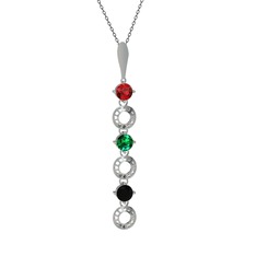 Garnet, yeşil kuvars ve siyah zirkon 8 ayar beyaz altın kolye (40 cm gümüş rolo zincir)