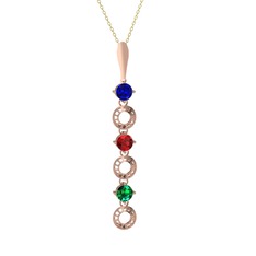 Lab safir, garnet ve yeşil kuvars 925 ayar rose altın kaplama gümüş kolye (40 cm altın rolo zincir)
