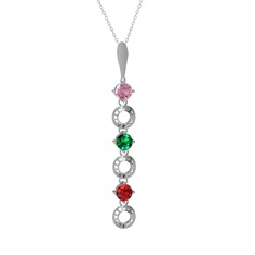 Pembe kuvars, yeşil kuvars ve garnet 925 ayar gümüş kolye (40 cm beyaz altın rolo zincir)