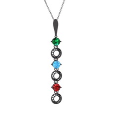 Leilani Kolye - Yeşil kuvars, akuamarin ve garnet 925 ayar siyah rodyum kaplama gümüş kolye (40 cm gümüş rolo zincir) #xfwwio