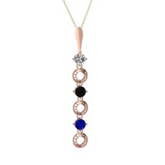 Leilani Kolye - Beyaz zirkon, siyah zirkon ve lab safir 925 ayar rose altın kaplama gümüş kolye (40 cm altın rolo zincir) #xymbci