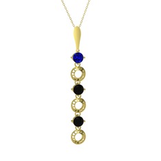 Lab safir ve siyah zirkon 8 ayar altın kolye (40 cm altın rolo zincir)