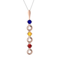 Leilani Kolye - Lab safir, sitrin ve garnet 8 ayar rose altın kolye (40 cm beyaz altın rolo zincir) #y3kwib