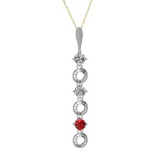 Beyaz zirkon ve garnet 14 ayar beyaz altın kolye (40 cm gümüş rolo zincir)