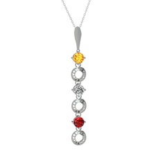 Sitrin, beyaz zirkon ve garnet 925 ayar gümüş kolye (40 cm beyaz altın rolo zincir)