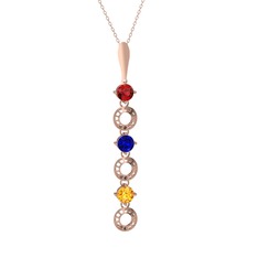 Garnet, lab safir ve sitrin 8 ayar rose altın kolye (40 cm gümüş rolo zincir)