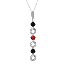 Siyah zirkon ve garnet 14 ayar beyaz altın kolye (40 cm beyaz altın rolo zincir)