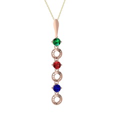Yeşil kuvars, garnet ve lab safir 925 ayar rose altın kaplama gümüş kolye (40 cm gümüş rolo zincir)