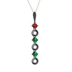 Leilani Kolye - Garnet ve yeşil kuvars 925 ayar siyah rodyum kaplama gümüş kolye (40 cm rose altın rolo zincir) #zx3jp9
