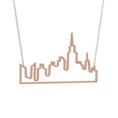 New York Kolye - 8 ayar rose altın kolye (40 cm beyaz altın rolo zincir) #j8iust