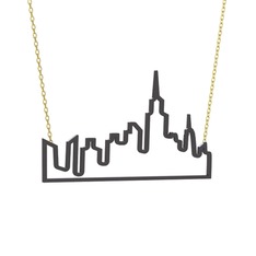 New York Kolye - 925 ayar siyah rodyum kaplama gümüş kolye (40 cm altın rolo zincir) #jn5e2c