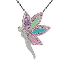 Pembe kuvars 925 ayar gümüş kolye (40 cm gümüş rolo zincir)