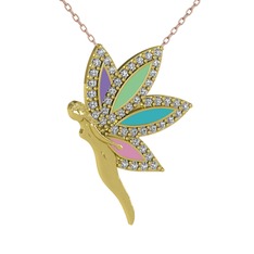İlham Perisi Kolye - Beyaz zirkon 8 ayar altın kolye (40 cm rose altın rolo zincir) #1654s35