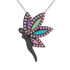 İlham Perisi Kolye - Pembe kuvars 925 ayar siyah rodyum kaplama gümüş kolye (40 cm rose altın rolo zincir) #177qtx9