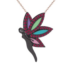 İlham Perisi Kolye - Rodolit garnet 925 ayar siyah rodyum kaplama gümüş kolye (40 cm rose altın rolo zincir) #19jcp58