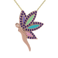 İlham Perisi Kolye - Ametist 14 ayar rose altın kolye (40 cm altın rolo zincir) #1aeuo5v