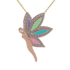 Pırlanta 925 ayar rose altın kaplama gümüş kolye (0.4136 karat, 40 cm altın rolo zincir)