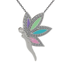 Pırlanta 14 ayar beyaz altın kolye (0.4136 karat, 40 cm gümüş rolo zincir)