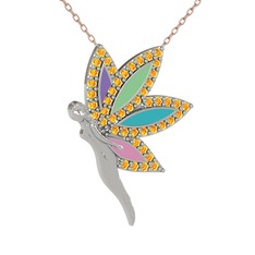 İlham Perisi Kolye - Sitrin 14 ayar beyaz altın kolye (40 cm rose altın rolo zincir) #1byjbz2