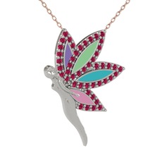 İlham Perisi Kolye - Rodolit garnet 18 ayar beyaz altın kolye (40 cm rose altın rolo zincir) #1d2f1jz