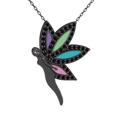 İlham Perisi Kolye - Siyah zirkon 925 ayar siyah rodyum kaplama gümüş kolye (40 cm gümüş rolo zincir) #1ek6omy