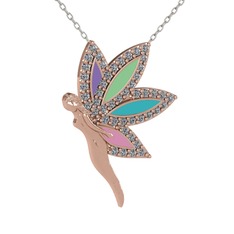 Pırlanta 925 ayar rose altın kaplama gümüş kolye (0.4136 karat, 40 cm beyaz altın rolo zincir)