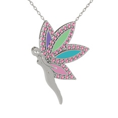 İlham Perisi Kolye - Pembe kuvars 18 ayar beyaz altın kolye (40 cm beyaz altın rolo zincir) #1it3zsq