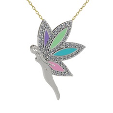 İlham Perisi Kolye - Pırlanta 8 ayar beyaz altın kolye (0.4136 karat, 40 cm altın rolo zincir) #1mszcoe