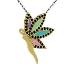 Siyah zirkon 18 ayar altın kolye (40 cm gümüş rolo zincir)