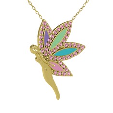 Pembe kuvars 14 ayar altın kolye (40 cm altın rolo zincir)