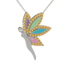 İlham Perisi Kolye - Sitrin 14 ayar beyaz altın kolye (40 cm gümüş rolo zincir) #1o0hzxs