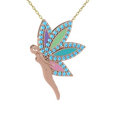 İlham Perisi Kolye - Akuamarin 8 ayar rose altın kolye (40 cm altın rolo zincir) #1oni476