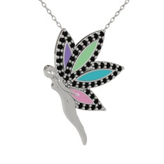 Siyah zirkon 925 ayar gümüş kolye (40 cm beyaz altın rolo zincir)