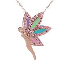 İlham Perisi Kolye - Pembe kuvars 8 ayar rose altın kolye (40 cm rose altın rolo zincir) #1tl1fkd