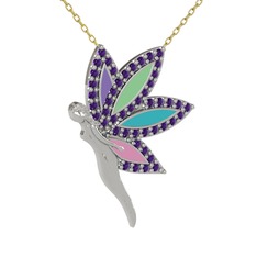 İlham Perisi Kolye - Ametist 8 ayar beyaz altın kolye (40 cm altın rolo zincir) #2gfeg