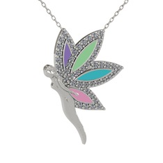 İlham Perisi Kolye - Pırlanta 14 ayar beyaz altın kolye (0.4136 karat, 40 cm beyaz altın rolo zincir) #56esuo