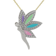 İlham Perisi Kolye - Swarovski 8 ayar beyaz altın kolye (40 cm altın rolo zincir) #5n1jbo
