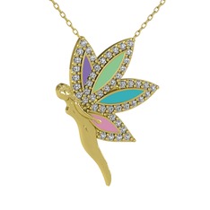Beyaz zirkon 925 ayar altın kaplama gümüş kolye (40 cm altın rolo zincir)