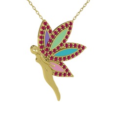 İlham Perisi Kolye - Rodolit garnet 18 ayar altın kolye (40 cm altın rolo zincir) #9hj4jw