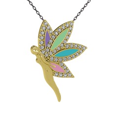 İlham Perisi Kolye - Beyaz zirkon 18 ayar altın kolye (40 cm gümüş rolo zincir) #b39tx4