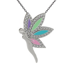 Swarovski 8 ayar beyaz altın kolye (40 cm gümüş rolo zincir)